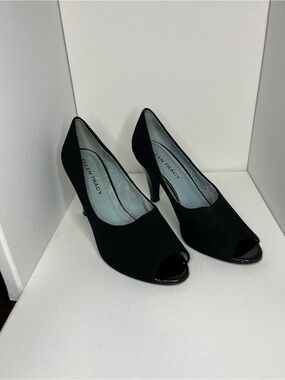 Ellen Tracy Black Suede Peep-Toe Pumps